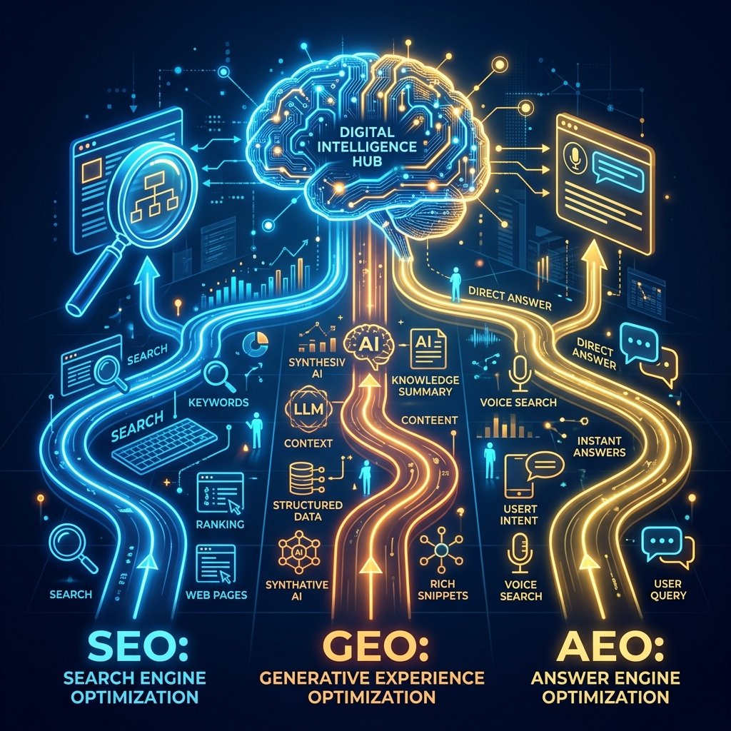 SEO vs GEO vs AEO: 2026'nın Arama Görünürlüğü Savaşında Kim Önde?